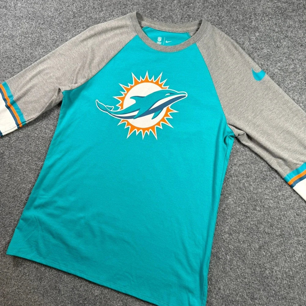 Nike Miami Dolphins Raglan 3/4 Sleeve T-Shirt Medium Aqua NFL Tee